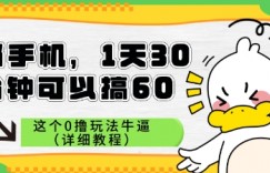 1部手机，1天30分钟可以搞60，这个0撸玩法牛逼（详细教程）