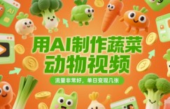 用AI制作蔬菜动物视频，流量非常好，单日变现几张