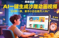 AI一件生成沙雕动画视频，5分钟一条，新手小白也能月入9k+