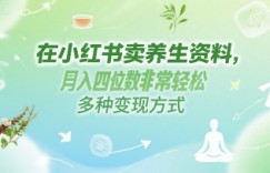 在小红书卖养生资料，月入四位数非常轻松，多种变现方式