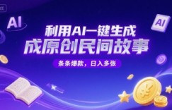 利用AI一键生成原创民间故事，无限制生成，条条爆款，日入多张