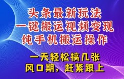 今日头条最新玩法，一键搬运视频也能轻松变现，随随便便就爆百W流量，新风口新玩法