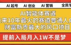 AI智能体赛道未来10年最火的赛道普通人成为财富新贵最大的风口项目提前入局月入1W