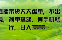 直播带货天天爆单，不出境，简单搭建，有手机就行，日入多张