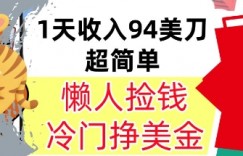 冷门项目挣美金，0门槛，1天收入94美刀，无脑操作，内部教程