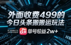外面收费499的今日头条搬运玩法，有个老铁靠这个玩法单号总收益2w+