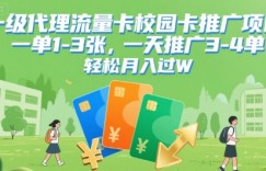 一级代理流量卡校园卡推广项目，一单1-3张，一天推广3-4单，轻松月入过W