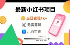 秋季最新小红书项目当日变现1k+ 无需剪辑，小白可来