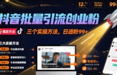 抖音批量引流创业粉，三个实操方法，日进粉99+