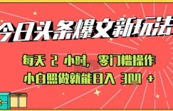 今日头条文章玩法：AI玩法 3.0零门槛操作，小白每天 2 小时照做就能日入3张+ 的实测变现技巧