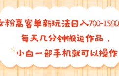 女粉高客单新玩法日入7张，每天几分钟搬运作品，小白一部手机就可以操作