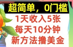 新方法撸美金，日入5张，每天10分钟，复制粘贴，操作简单，0门槛