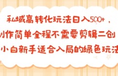 私域高转化玩法日入多张+，制作简单全程不需要剪辑二创，小白新手适合入局的绿色玩法