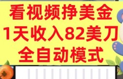 看视频挣美金，0门槛，日入82美刀，全自动模式，长期的副业