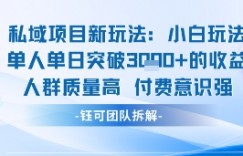 私域项目新玩法小白玩法单人单日突破1k的收益人群质量高付费意识强