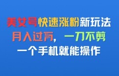 美女号快速涨粉新玩法，月入过W，一刀不剪，一个手机就能操作