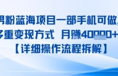 8月新男粉蓝海项目一部手机可做，多重变现方式 月入4W+【详细操作流程拆解】