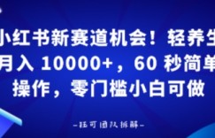 小红书新赛道机会，轻养生月入 1w，60 秒简单操作，带货接广都可以，零门槛小白可做