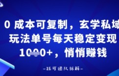 0成本可复制，玄学私域玩法单号每天稳定变现1k+，悄悄做