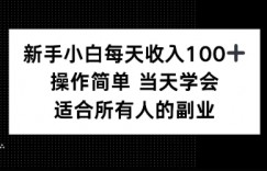 新手小白每天收入100+，操作简单 当天学会 ，适合所有人的副业