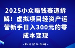2025小众挣钱赛道拆解！虚拟项目轻资产运营新手日入3张的零成本变现