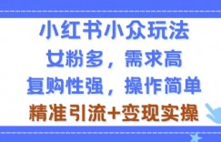 小红书小众玩法，女粉多，需求高，复购性强，操作简单精准引流+变现实操