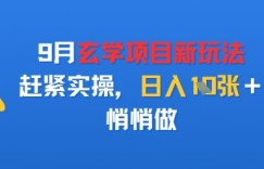 9月玄学项目新玩法，赶紧实操，日入多张，悄悄做