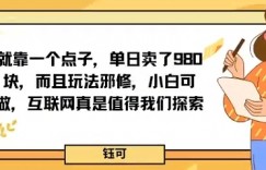 就靠一个点子，单日卖了980米，而且玩法邪修，小白可做，互联网真是值得我们探索