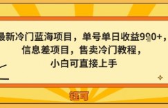 最新冷门蓝海项目，单号单日收益多张，信息差项目，售卖冷门教程，小白可直接上手