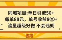 同城新玩法，单日引流50+，每单88米，单号收益8张，流量超级好做不会违规