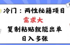 冷门赛道：两性秘籍项目，需求大，靠复制粘贴就能出单，日入多张
