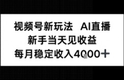 视频号新玩法AI直播，新手小白当天见收益，月入4k+