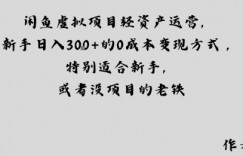 闲鱼虚拟项目轻资产运营，新手日入3张+的0成本变现方式，特别适合新手，或者没项目的老铁