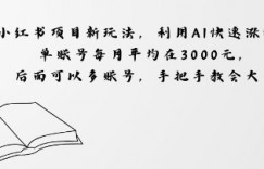 小红书项目新玩法，利用AI快速涨粉，单账号每月平均在3k，后面可以多账号，手把手教会