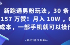 新跑通男粉玩法，30条157W赞，0成本，一部手机就可以操作