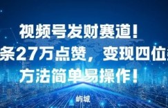 视频号发财赛道，单条27W点赞，变现四位数方法简单易操作