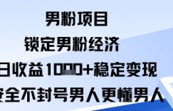 男粉项目：锁定男粉经济日收益1k+稳定变现安全不封号，男人更懂男人