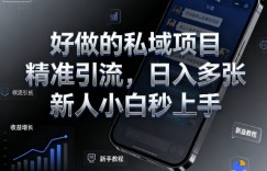 好做的私域项目，精准引流，日入多张，新人小白秒上手