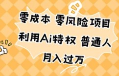 零成本零风险项目，利用Ai特权，普通人月入过W