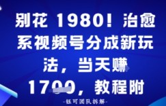 别花1980！治愈系视频号分成新玩法，0成本，当天賺多张