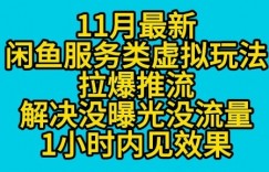 11月最新闲鱼服务类虚拟玩法拉爆推流解决没曝光没流量1小时内见效果