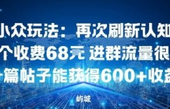 小众玩法：再次刷新认知单个收费68米进群流量很大一篇帖子能获得6张+收益