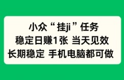 小众挂ji任务手机电脑都能挂，稳定日賺1张+，当天见效【揭秘】