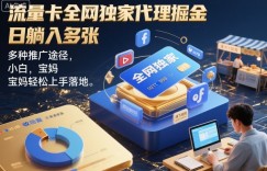 流量卡全网独家代理掘金，日躺入多张，多种推广途径，小白，宝妈轻松上手落地