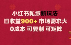 小红书私域新玩法日收益9张+，市场需求大，0成本可复制可矩阵