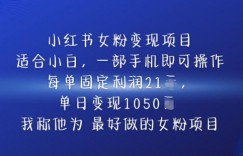 小红书女粉变现项目，单日变现1k+，最好做的女粉项目