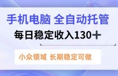 手机电脑，全自动托管，每日稳定收入130+，小众领域内容长期可做【揭秘】