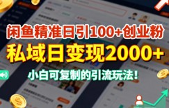 闲鱼精准日引100+创业粉，私域日变现多张，小白可复制的引流玩法