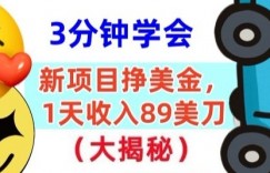 新项目挣美刀，1天收89刀，懒人捡钱，3分钟学会