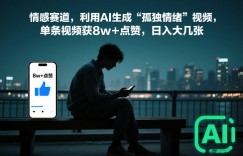 情感赛道，利用AI生成“孤独情绪”视频，单条视频获8w+点赞，日入大几张